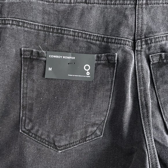 Distressed Relaxed Fit Denim Romper Dark Wash | Insane Gene - Picture 9 of 11